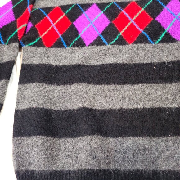 IB Diffusion Argyle & Striped Lambs Wool and Angora Vintage Sweater Large/ XL - Picture 2 of 4